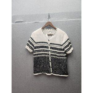 Christopher & Banks Hand Embroidered Button-Up Cardigan Sweater Medium Black & W